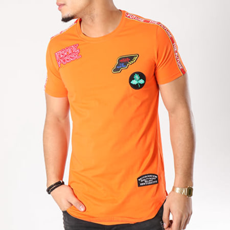 MTX - Tee Shirt Oversize Avec Patchs Bandes Brodés C3071 Orange