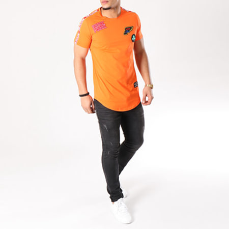 MTX - Tee Shirt Oversize Avec Patchs Bandes Brodés C3071 Orange