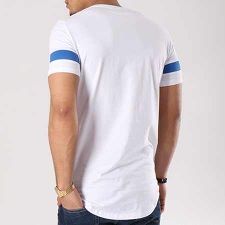 MTX - Tee Shirt Oversize Bande Brodée C3027 Blanc Bleu Clair Doré