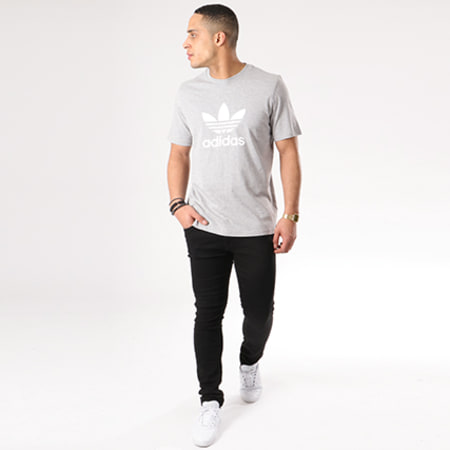 Adidas Originals - Tee Shirt Trefoil CY4574 Gris Chiné Blanc