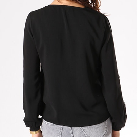 Only - Tee Shirt Manches Longues Bande Brodée Femme Madison Noir