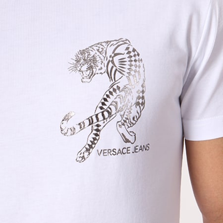 Versace Jeans Couture - Tee Shirt Print Logo Tiger Foil Blanc Argenté