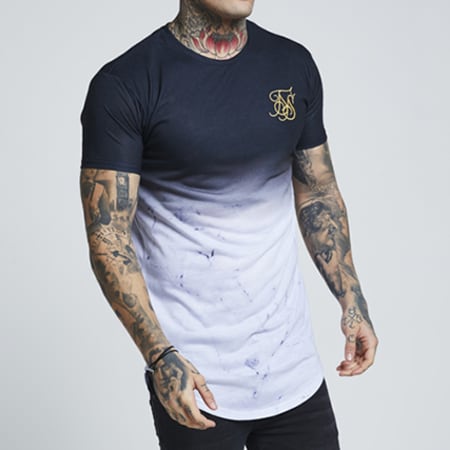 SikSilk - Tee Shirt De Sport Oversize Marble Fade 12440 Noir Dégradé Blanc