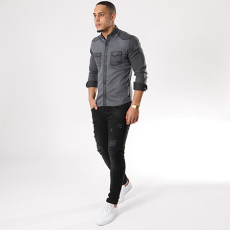 Classic Series - Chemise Manches Longues Jean 16176 Gris Anthracite