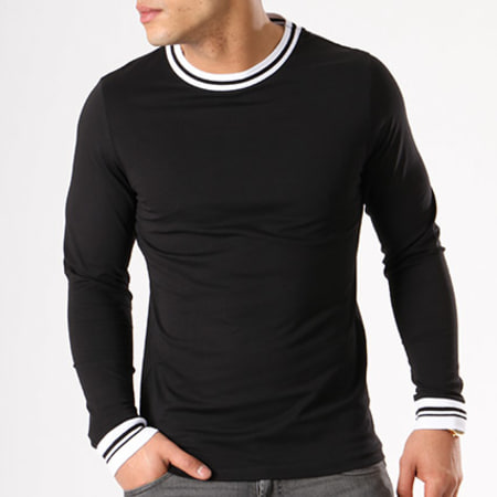 LBO - Tee Shirt Manches Longues Avec Col Et Manches Retro 399 Noir
