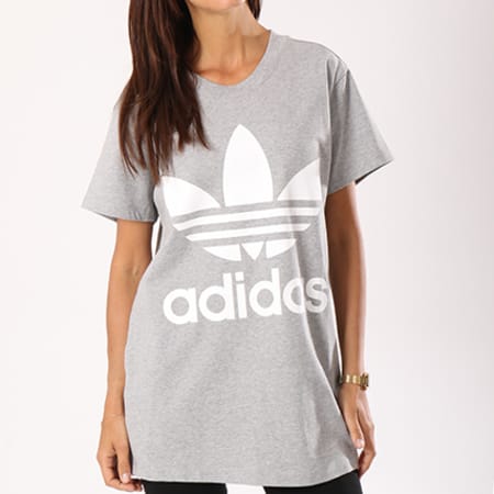 Adidas Originals - Tee Shirt Oversize Femme Big Trefoil Gris Chiné