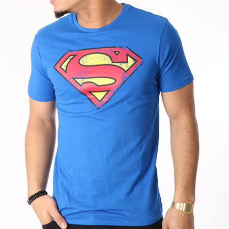 DC Comics - Tee Shirt Superman Logo Grunge Bleu Roi
