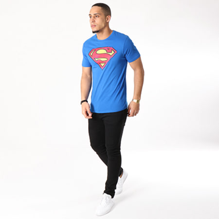 DC Comics - Tee Shirt Superman Logo Grunge Bleu Roi