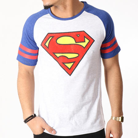 DC Comics - Tee Shirt Superman Sport Gris Clair Chiné Bleu Marine