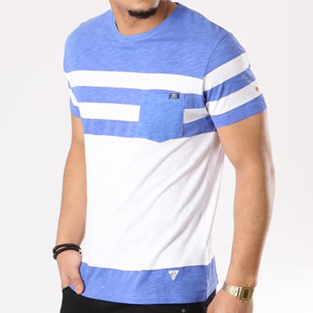 MZ72 - Tee Shirt Poche Tamark Blanc Bleu Roi