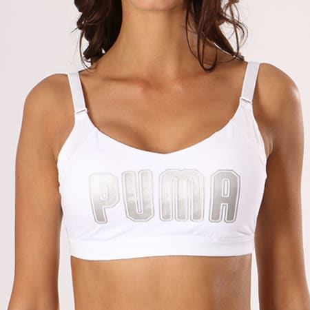 Puma - Brassière Femme En Pointe Logo Blanc Argenté