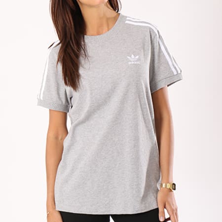 Adidas Originals - Tee Shirt Femme 3 Stripes CY4982 Gris Chiné Blanc