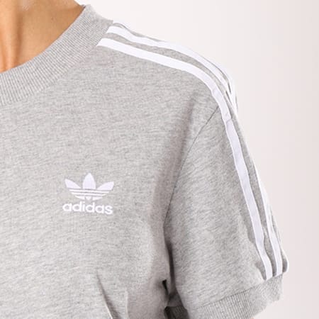 Adidas Originals - Tee Shirt Femme 3 Stripes CY4982 Gris Chiné Blanc