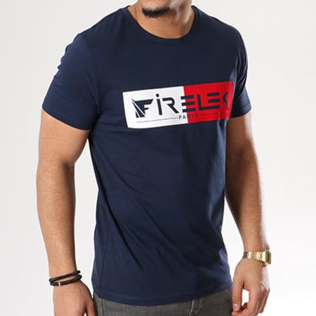 Firelek - Tee Shirt Logo Bicolore Feutrine Bleu Marine Rouge Blanc