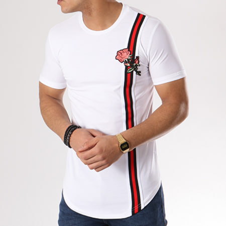 John H - Tee Shirt Oversize Avec Bande 1801 Blanc Floral