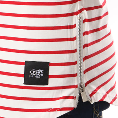 Sixth June - Tee Shirt Oversize Zip M3262CTS Blanc Rouge