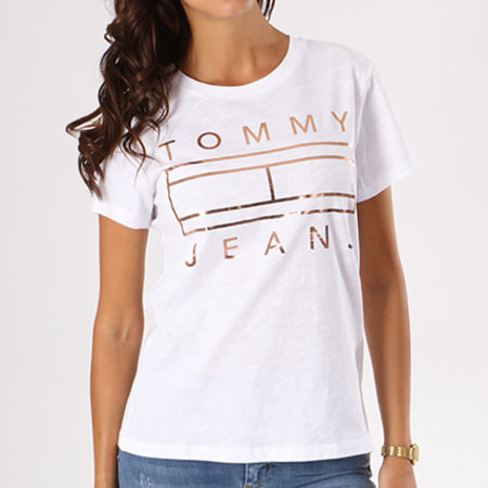 Tommy Hilfiger - Tee Shirt Femme Clean Flag Logo 4074 Blanc