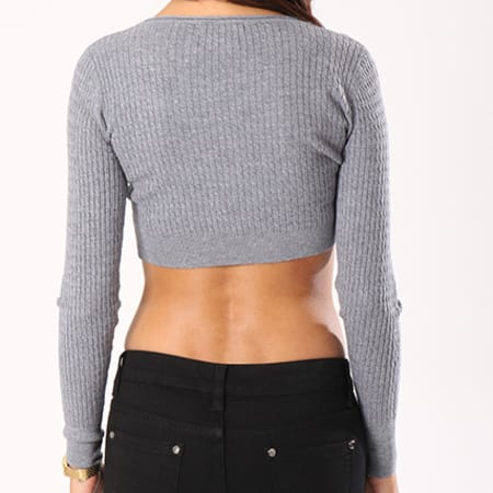 Girls Outfit - Pull Crop Femme PL3100 Gris Chiné