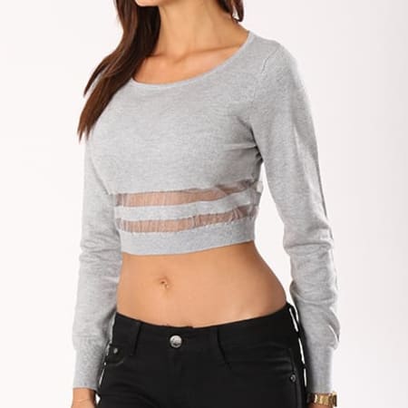 Girls Outfit - Pull Crop Femme PU36146 Gris Chiné