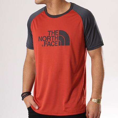The North Face - Tee Shirt De Sport Raglan Rouge Brique Gris Anthracite
