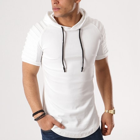 John H - Tee Shirt Capuche Oversize Velours 510 Blanc