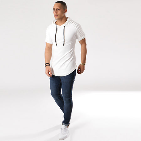 John H - Tee Shirt Capuche Oversize Velours 510 Blanc