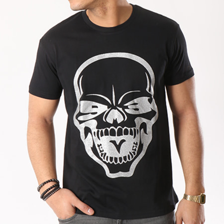 Untouchable - Tee Shirt Skull Noir Argenté
