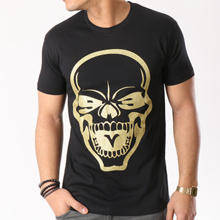 Untouchable - Tee Shirt Skull Noir Doré