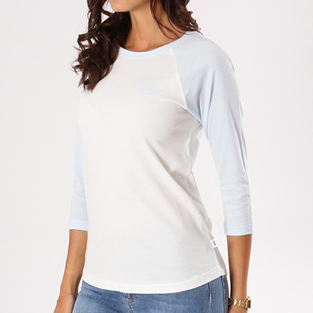 Vans - Tee Shirt Manches Longues Femme Full Patch A31PL Blanc Bleu Clair