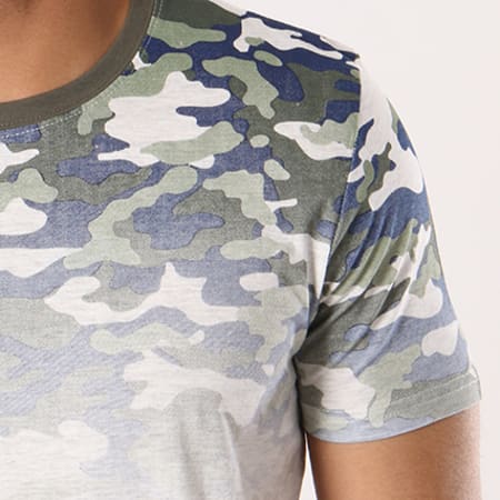 Brave Soul - Tee Shirt Camo Vert Kaki Camouflage Dégradé Gris Chiné