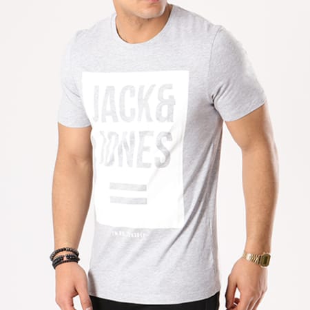 Jack And Jones - Tee Shirt Holy Gris Chiné Blanc