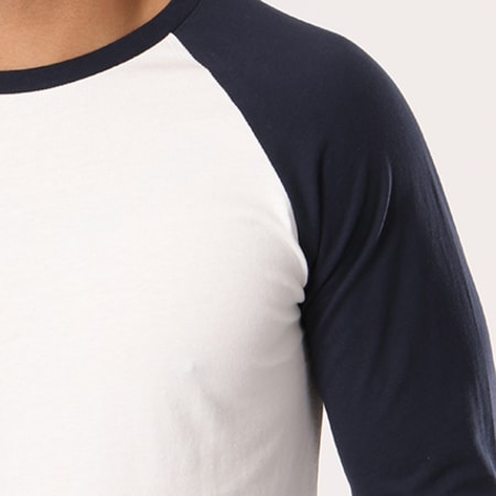 Produkt - Tee Shirt Manches Longues John Blanc Bleu Marine