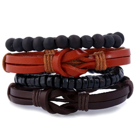 California Jewels - Lot De 4 Bracelets Slack Noir Marron Rouge