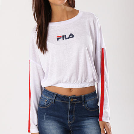 Fila Tee Shirt Manches Longues Crop Avec Bandes Femme Jessica
