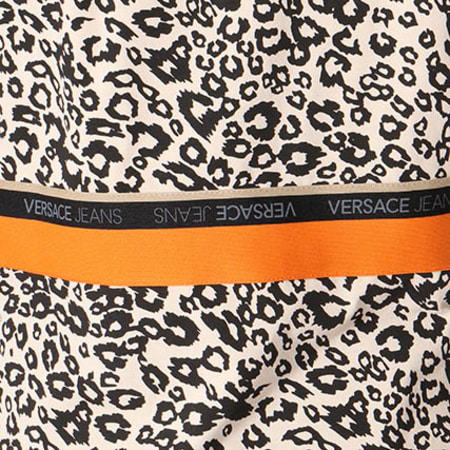 Versace Jeans Couture - Tee Shirt Bande Brodée RUM607 Ecru Noir Orange Leopard