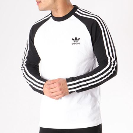 Adidas Originals - Tee Shirt Manches Longues 3 Stripes CW1228 Blanc Noir