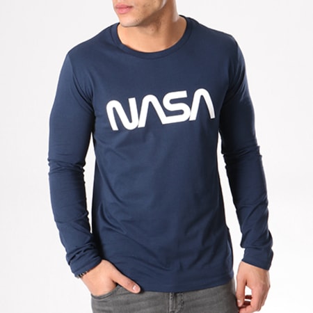 NASA - Tee Shirt Manches Longues Worm Logo Bleu Marine