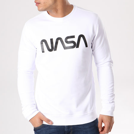 NASA - Sudadera con logo de gusano y cuello redondo Blanco