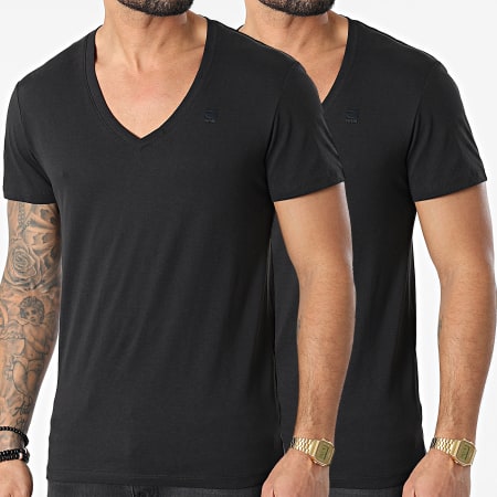 G-Star - Lot De 2 Tee Shirts V-neck D07203-2757-2019 Noir