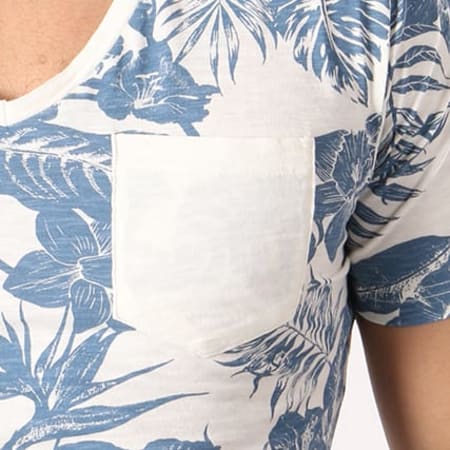 The Fresh Brand - Tee Shirt Poche SHTF471 Blanc Cassé Floral Bleu Marine