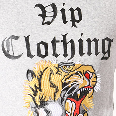 VIP Clothing - Sweat Capuche Tigre Brodé W1730 Gris Chiné Floral