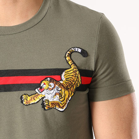 VIP Clothing - Tee Shirt Oversize Tigre Bandes Brodés 1757 Vert Kaki