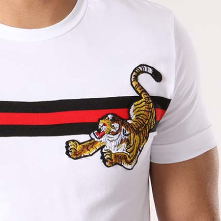 VIP Clothing - Tee Shirt Oversize Tigre Bandes Brodés 1757 Blanc