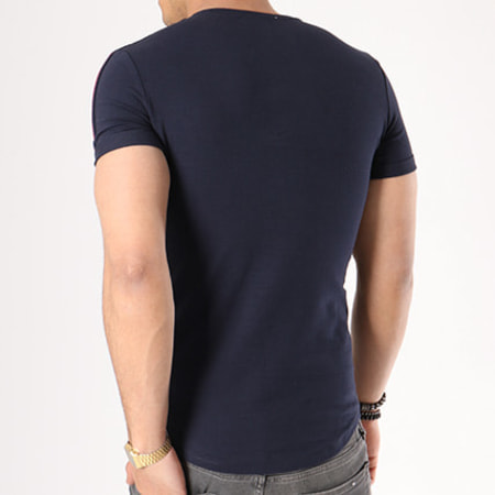 Aarhon - Tee Shirt Oversize Avec Bandes 18-003 Bleu Marine