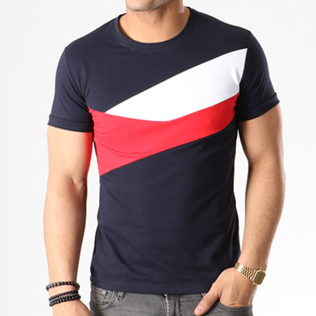 Aarhon - Tee Shirt Tricolore 18-019 Bleu Marine Blanc Rouge