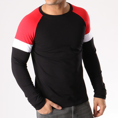 Aarhon - Tee Shirt Manches Longues Tricolore 18-020 Noir Blanc Rouge