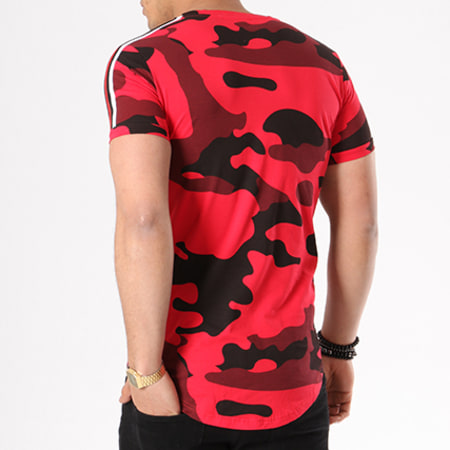John H - Tee Shirt Oversize Avec Bandes 1870 Rouge Camouflage