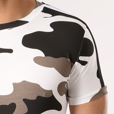 John H - Tee Shirt Oversize Avec Bandes 1870 Blanc Camouflage