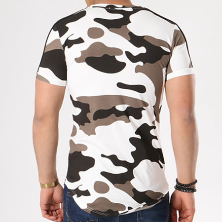 John H - Tee Shirt Oversize Avec Bandes 1870 Blanc Camouflage