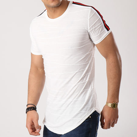 John H - Tee Shirt Oversize Avec Bandes 1832 Blanc